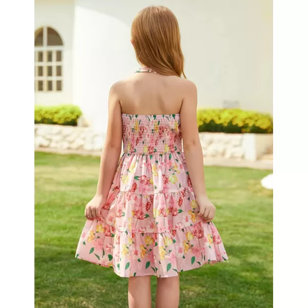 GRACE KARIN Girls Summer Dress Halter Neck Floral Aline Midi Dress 514YFloral on Pink