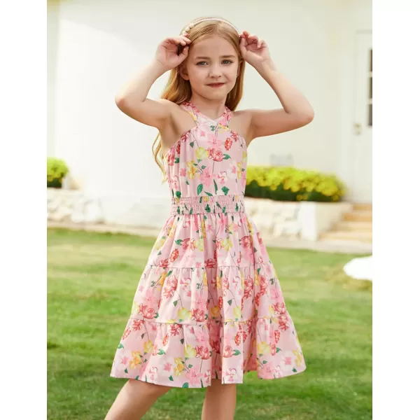 GRACE KARIN Girls Summer Dress Halter Neck Floral Aline Midi Dress 514YFloral on Pink