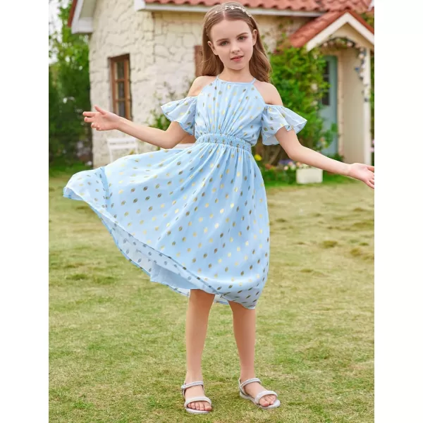 GRACE KARIN Girls Summer Dress Off Shoulder Flower Girl Dress Flowing Ruffle Sleeve ALine Princess Dresses 612YBlue