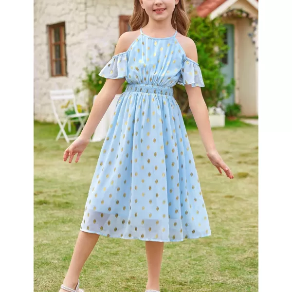 GRACE KARIN Girls Summer Dress Off Shoulder Flower Girl Dress Flowing Ruffle Sleeve ALine Princess Dresses 612YBlue