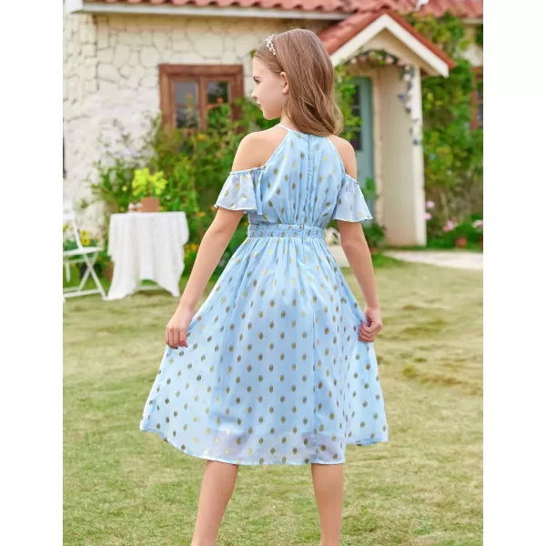 GRACE KARIN Girls Summer Dress Off Shoulder Flower Girl Dress Flowing Ruffle Sleeve ALine Princess Dresses 612YBlue