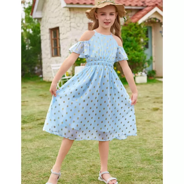 GRACE KARIN Girls Summer Dress Off Shoulder Flower Girl Dress Flowing Ruffle Sleeve ALine Princess Dresses 612YBlue