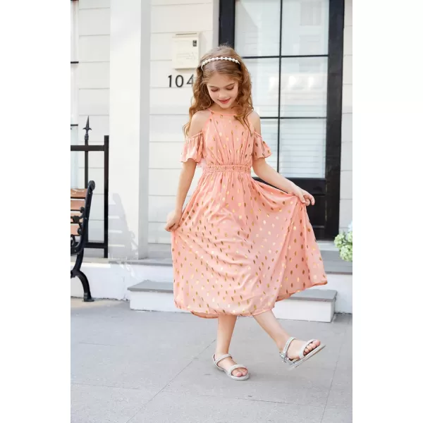 GRACE KARIN Girls Summer Dress Off Shoulder Flower Girl Dress Flowing Ruffle Sleeve ALine Princess Dresses 612YSalmon