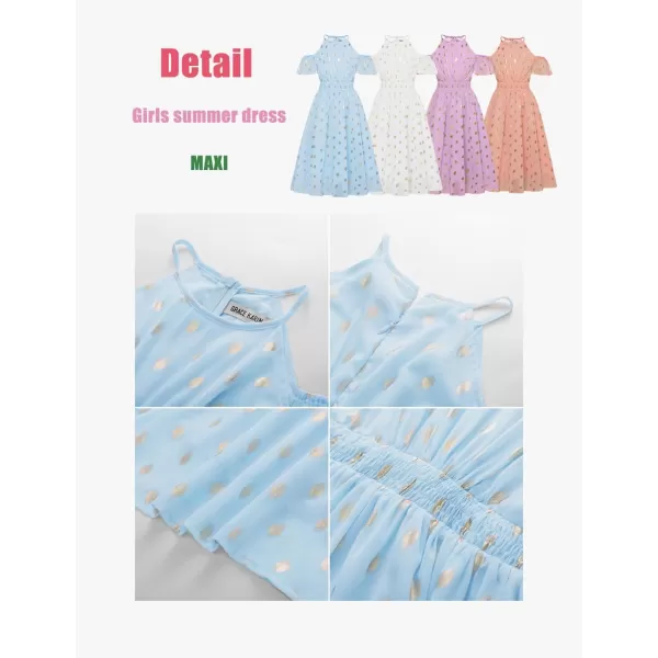 GRACE KARIN Girls Summer Dress Off Shoulder Flower Girl Dress Flowing Ruffle Sleeve ALine Princess Dresses 612YSalmon