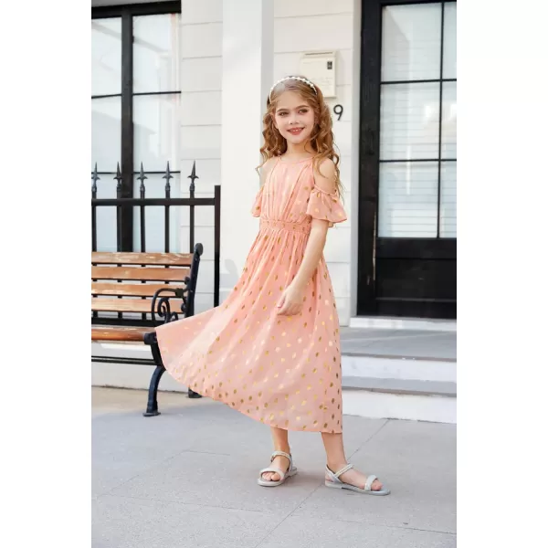 GRACE KARIN Girls Summer Dress Off Shoulder Flower Girl Dress Flowing Ruffle Sleeve ALine Princess Dresses 612YSalmon