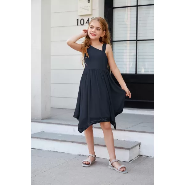 GRACE KARIN Girls Summer Dress One Shoulder Party Formal Birthday Midi Dress 512YDark Blue