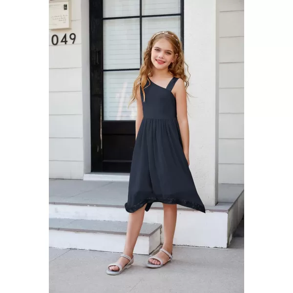 GRACE KARIN Girls Summer Dress One Shoulder Party Formal Birthday Midi Dress 512YDark Blue