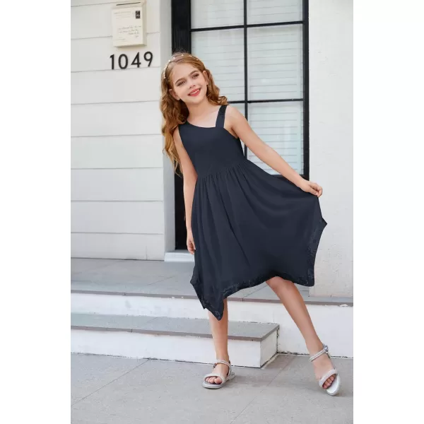 GRACE KARIN Girls Summer Dress One Shoulder Party Formal Birthday Midi Dress 512YDark Blue