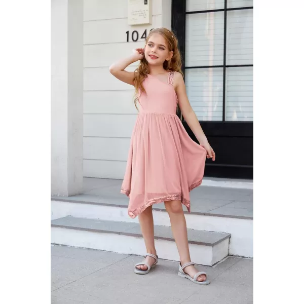 GRACE KARIN Girls Summer Dress One Shoulder Party Formal Birthday Midi Dress 512YPink