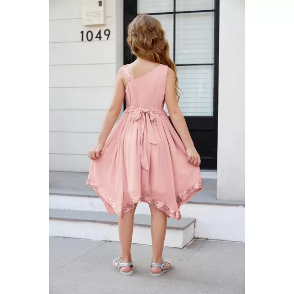 GRACE KARIN Girls Summer Dress One Shoulder Party Formal Birthday Midi Dress 512YPink