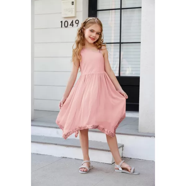 GRACE KARIN Girls Summer Dress One Shoulder Party Formal Birthday Midi Dress 512YPink