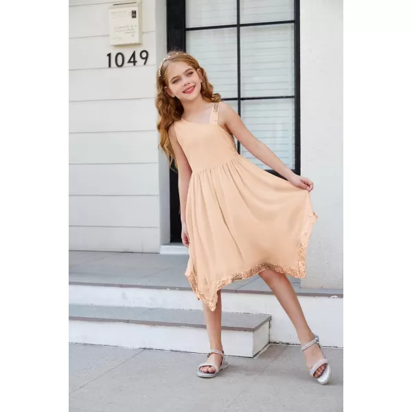 GRACE KARIN Girls Summer Dress One Shoulder Party Formal Birthday Midi Dress 512YRose Gold