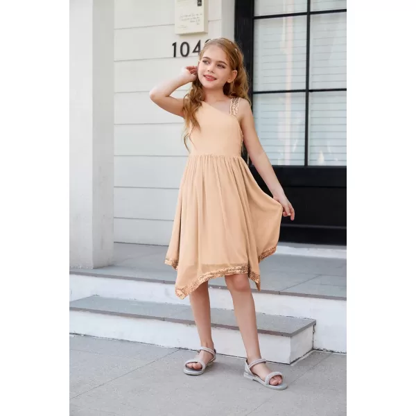 GRACE KARIN Girls Summer Dress One Shoulder Party Formal Birthday Midi Dress 512YRose Gold