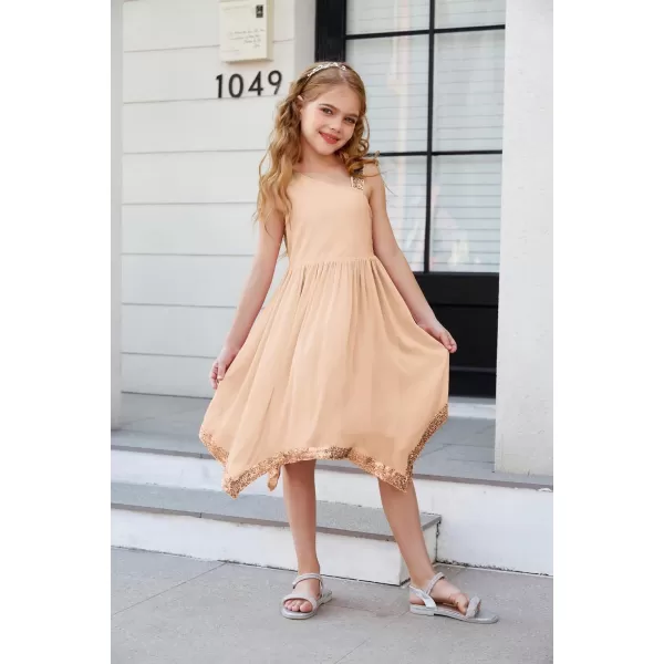 GRACE KARIN Girls Summer Dress One Shoulder Party Formal Birthday Midi Dress 512YRose Gold