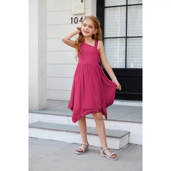 GRACE KARIN Girls Summer Dress One Shoulder Party Formal Birthday Midi Dress 512YRose Red