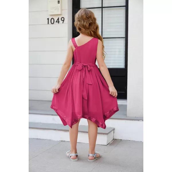 GRACE KARIN Girls Summer Dress One Shoulder Party Formal Birthday Midi Dress 512YRose Red