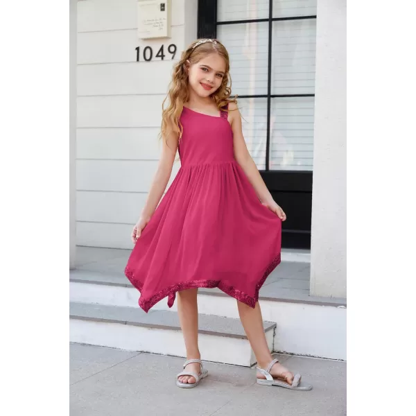 GRACE KARIN Girls Summer Dress One Shoulder Party Formal Birthday Midi Dress 512YRose Red