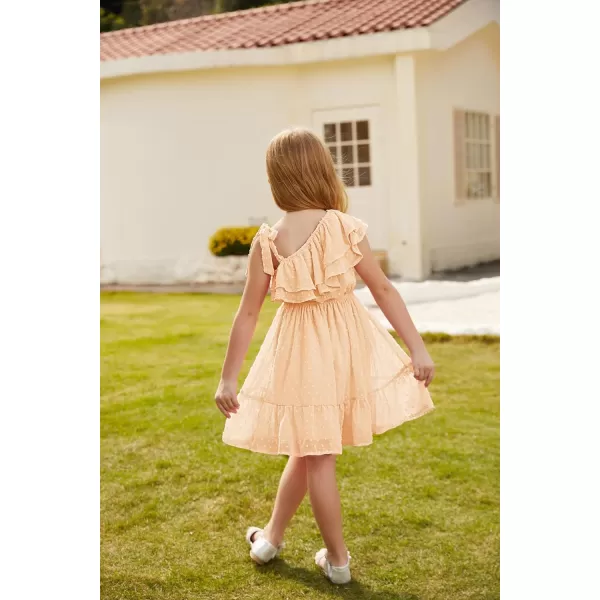 GRACE KARIN Girls Summer Dress One Shoulder Ruffle Sleeve Midi Casual SundressApricot