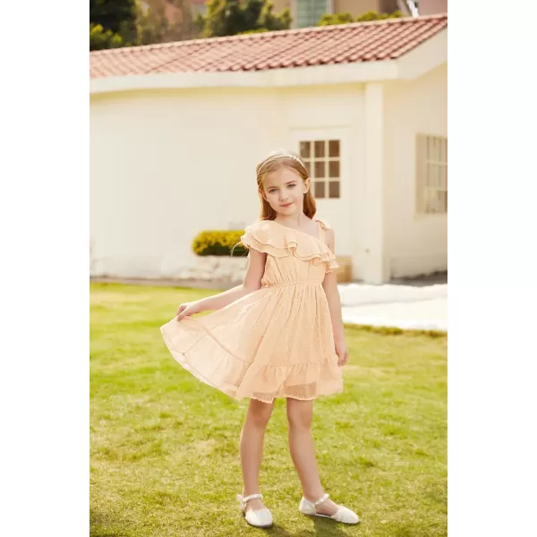 GRACE KARIN Girls Summer Dress One Shoulder Ruffle Sleeve Midi Casual SundressApricot