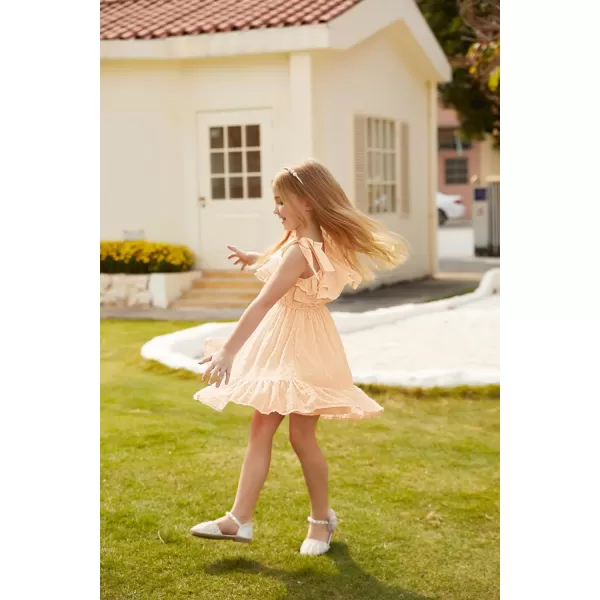 GRACE KARIN Girls Summer Dress One Shoulder Ruffle Sleeve Midi Casual SundressApricot