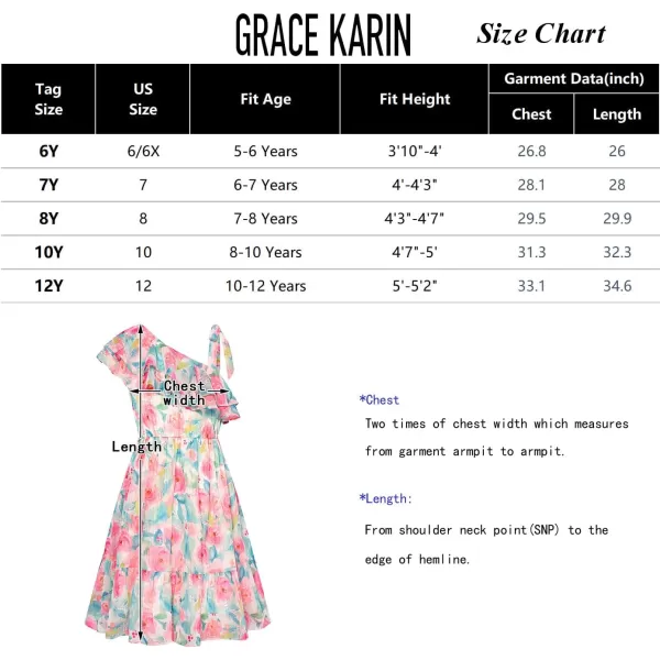 GRACE KARIN Girls Summer Dress One Shoulder Ruffle Sleeve Midi Casual SundressBlue Flower