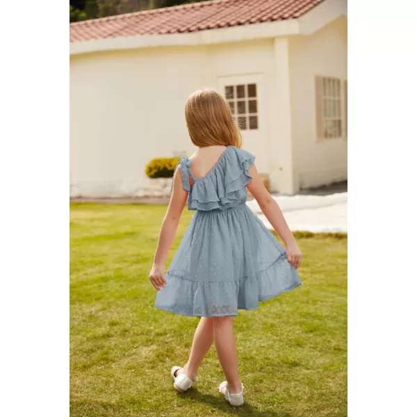 GRACE KARIN Girls Summer Dress One Shoulder Ruffle Sleeve Midi Casual SundressDusty Blue