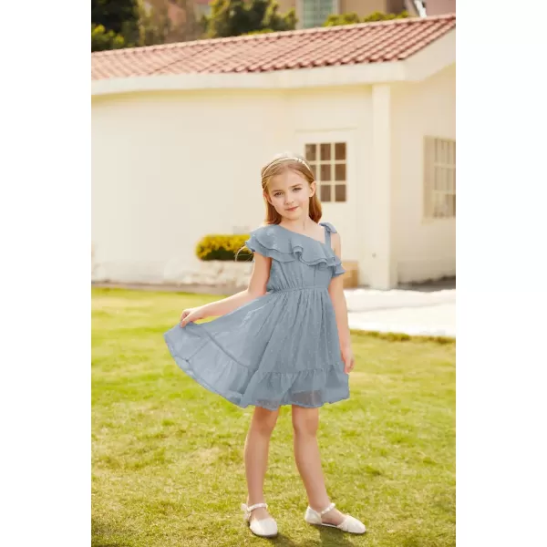 GRACE KARIN Girls Summer Dress One Shoulder Ruffle Sleeve Midi Casual SundressDusty Blue