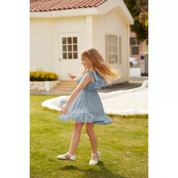 GRACE KARIN Girls Summer Dress One Shoulder Ruffle Sleeve Midi Casual SundressDusty Blue