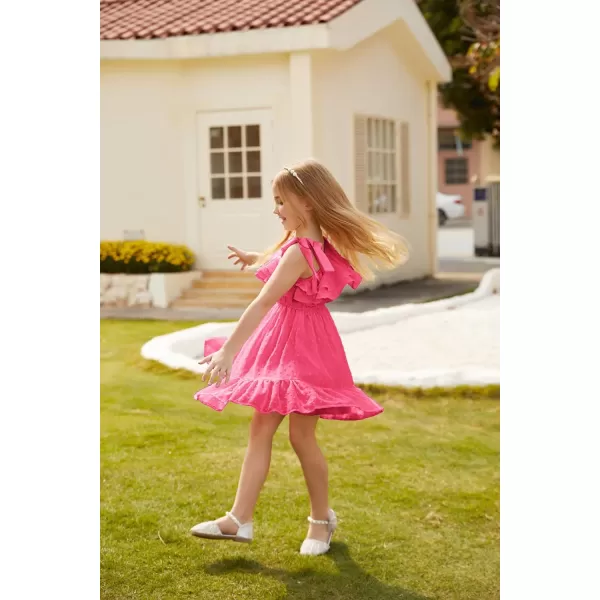 GRACE KARIN Girls Summer Dress One Shoulder Ruffle Sleeve Midi Casual SundressHot Pink