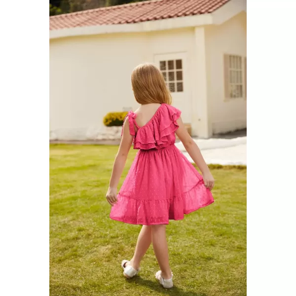 GRACE KARIN Girls Summer Dress One Shoulder Ruffle Sleeve Midi Casual SundressHot Pink