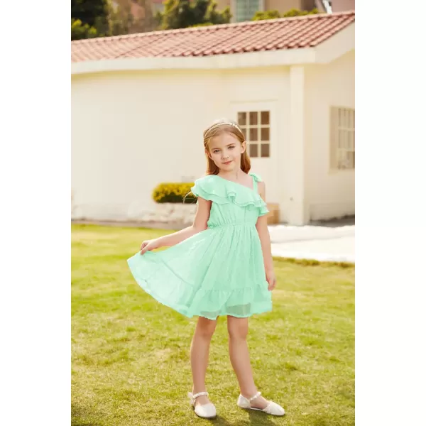 GRACE KARIN Girls Summer Dress One Shoulder Ruffle Sleeve Midi Casual SundressLight Green