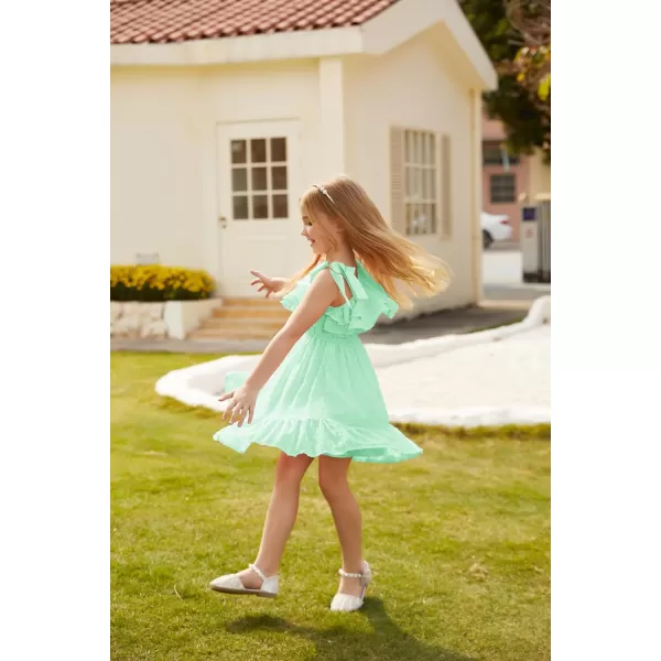 GRACE KARIN Girls Summer Dress One Shoulder Ruffle Sleeve Midi Casual SundressLight Green