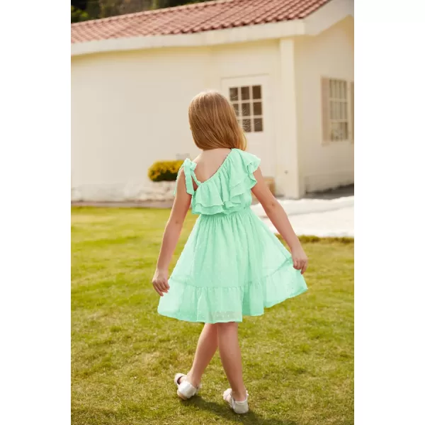 GRACE KARIN Girls Summer Dress One Shoulder Ruffle Sleeve Midi Casual SundressLight Green