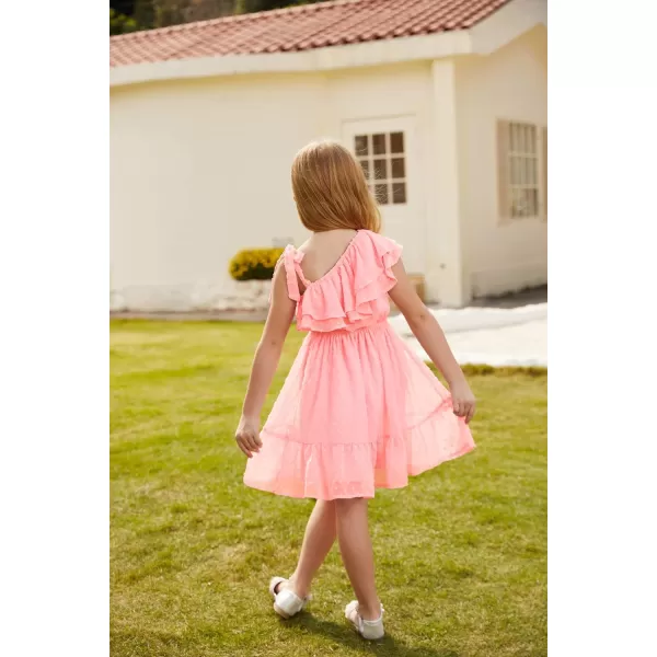 GRACE KARIN Girls Summer Dress One Shoulder Ruffle Sleeve Midi Casual SundressPink