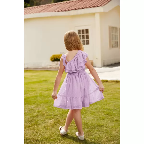 GRACE KARIN Girls Summer Dress One Shoulder Ruffle Sleeve Midi Casual SundressPurple