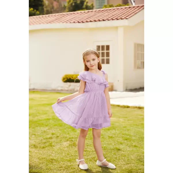 GRACE KARIN Girls Summer Dress One Shoulder Ruffle Sleeve Midi Casual SundressPurple