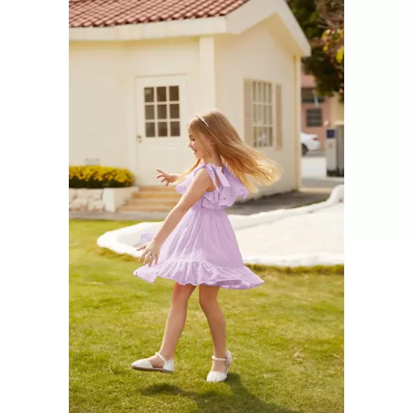 GRACE KARIN Girls Summer Dress One Shoulder Ruffle Sleeve Midi Casual SundressPurple