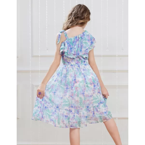 GRACE KARIN Girls Summer Dress One Shoulder Ruffle Sleeve Midi Casual SundressPurple Flower