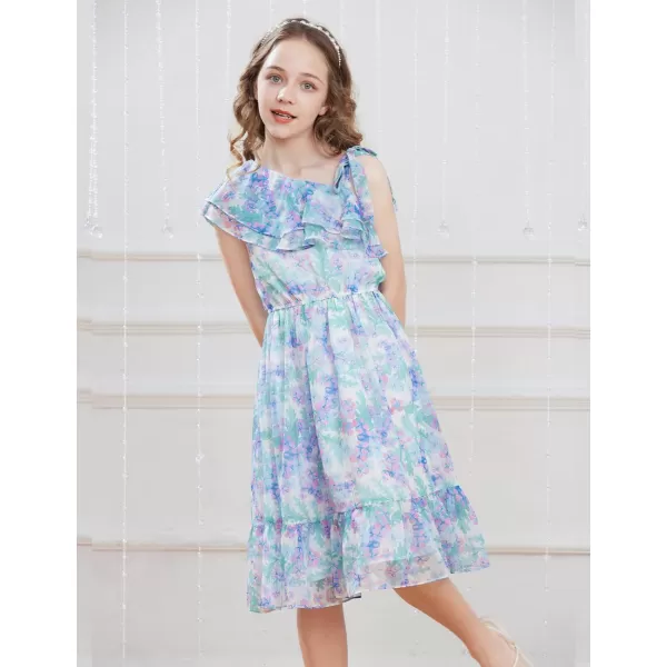 GRACE KARIN Girls Summer Dress One Shoulder Ruffle Sleeve Midi Casual SundressPurple Flower