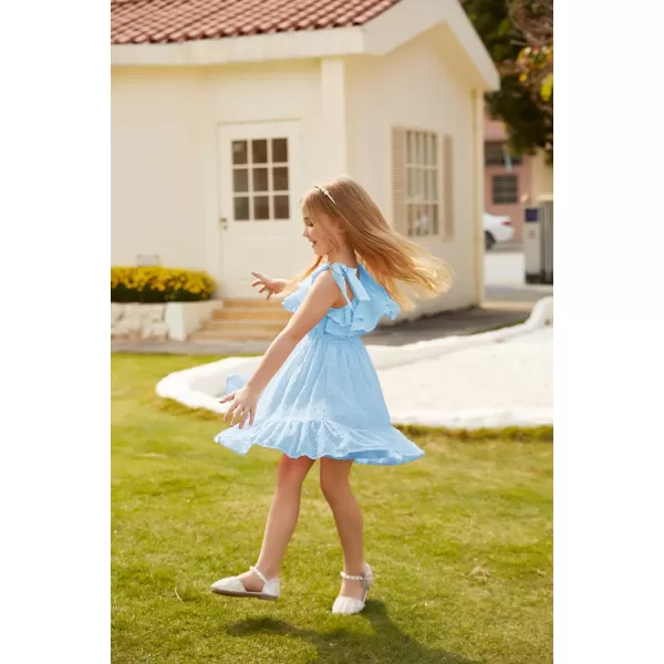 GRACE KARIN Girls Summer Dress One Shoulder Ruffle Sleeve Midi Casual SundressSky Blue