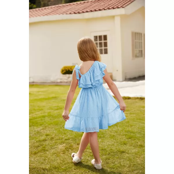 GRACE KARIN Girls Summer Dress One Shoulder Ruffle Sleeve Midi Casual SundressSky Blue