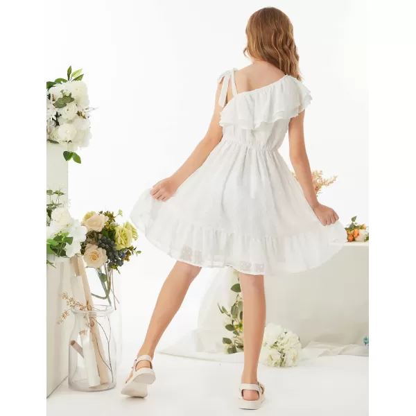 GRACE KARIN Girls Summer Dress One Shoulder Ruffle Sleeve Midi Casual SundressWhite