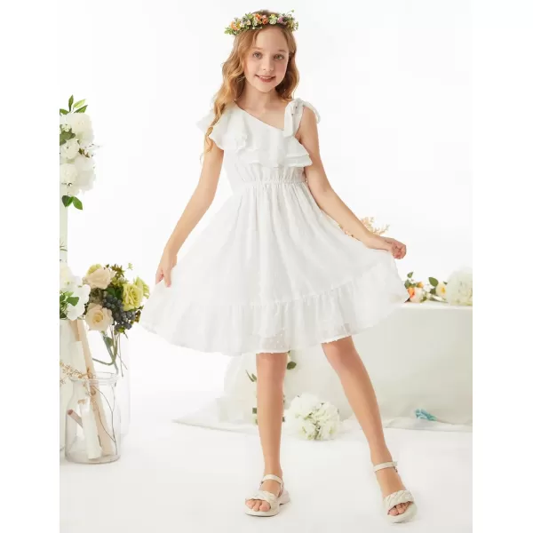 GRACE KARIN Girls Summer Dress One Shoulder Ruffle Sleeve Midi Casual SundressWhite