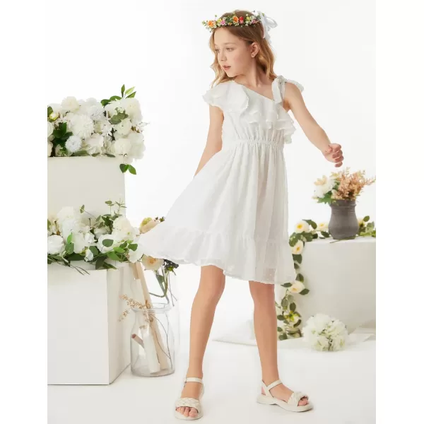 GRACE KARIN Girls Summer Dress One Shoulder Ruffle Sleeve Midi Casual SundressWhite