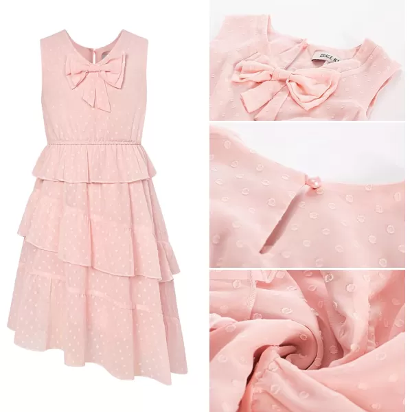 GRACE KARIN Girls Summer Dress Sleeveless V Neck Tiered Ruffle Party Casual Dresses Size 512Pink