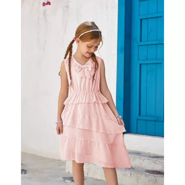 GRACE KARIN Girls Summer Dress Sleeveless V Neck Tiered Ruffle Party Casual Dresses Size 512Pink