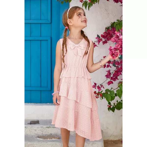 GRACE KARIN Girls Summer Dress Sleeveless V Neck Tiered Ruffle Party Casual Dresses Size 512Pink