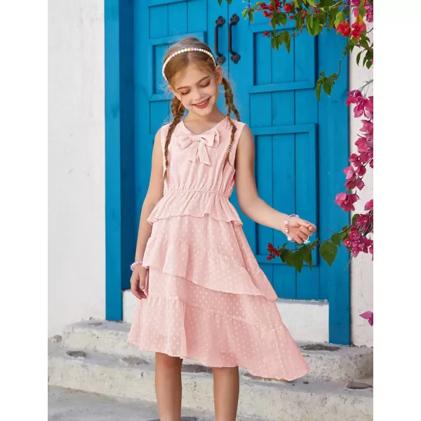 GRACE KARIN Girls Summer Dress Sleeveless V Neck Tiered Ruffle Party Casual Dresses Size 512Pink