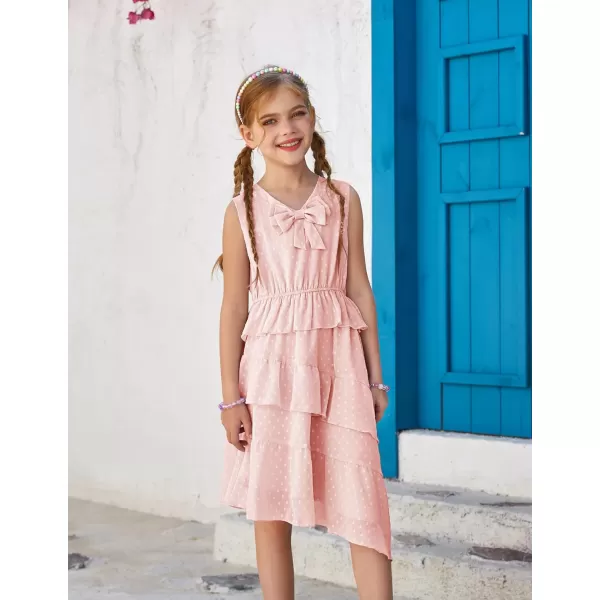 GRACE KARIN Girls Summer Dress Sleeveless V Neck Tiered Ruffle Party Casual Dresses Size 512Pink