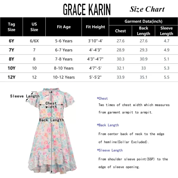 GRACE KARIN Girls Summer Floral Dress Casual Ruffle Sleeve Tie Neck Teen Girl Dress Size 512Blue1